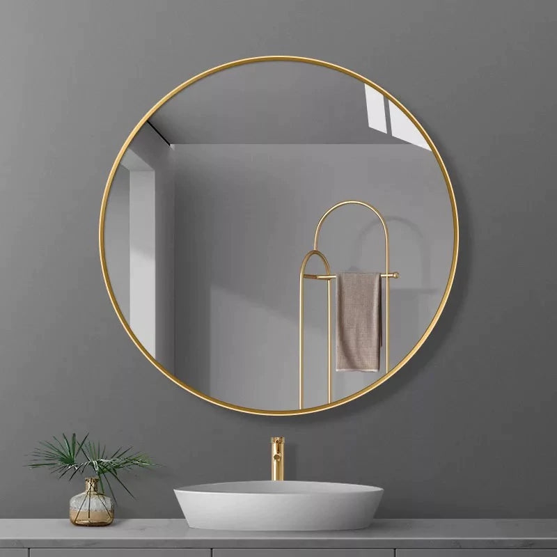 Round Aluminum Wall Mirror Gold Frame