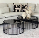 طقم طاولة قهوة أسود زجاج علوي