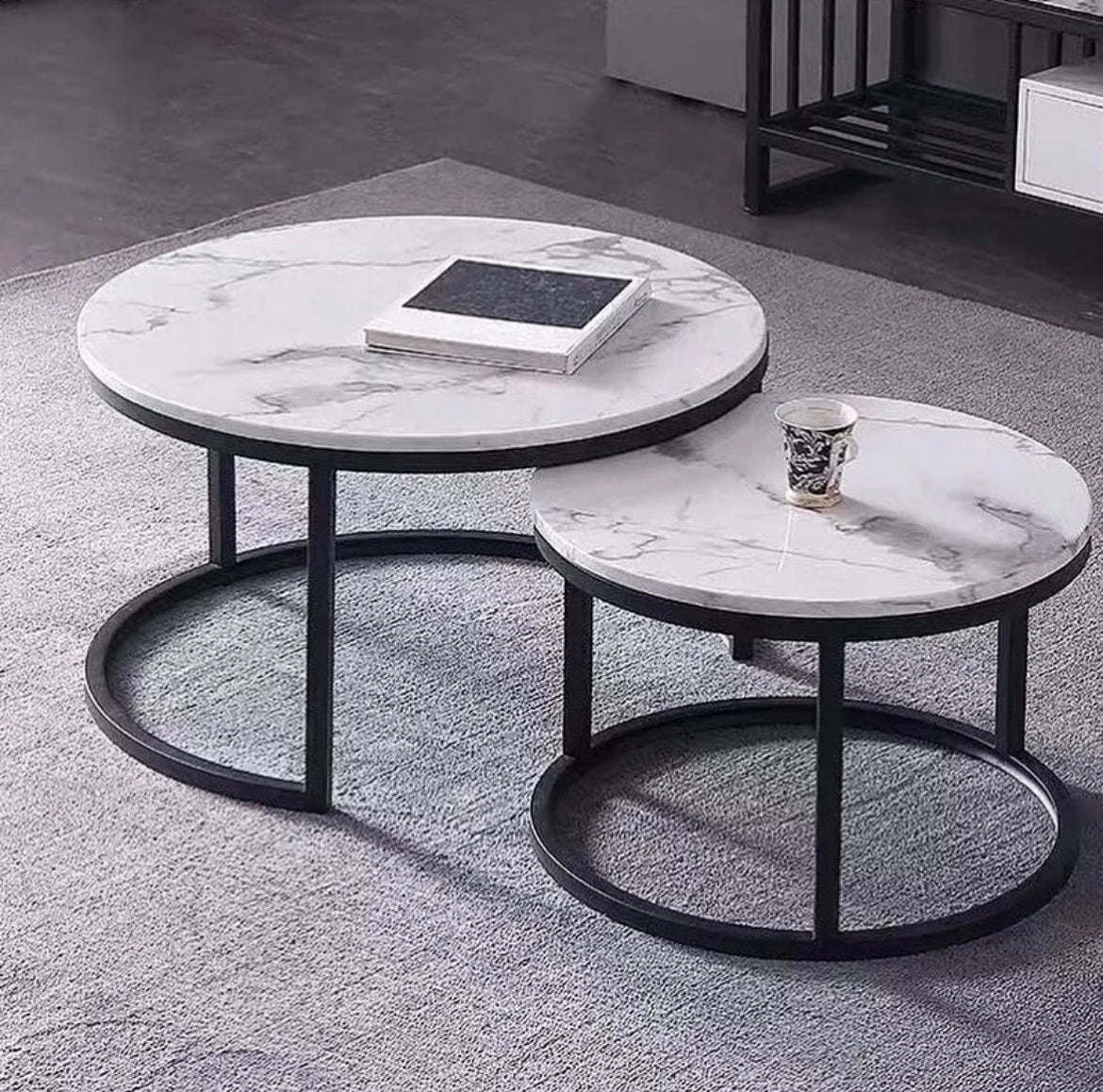Round Marble Table with Black Metal