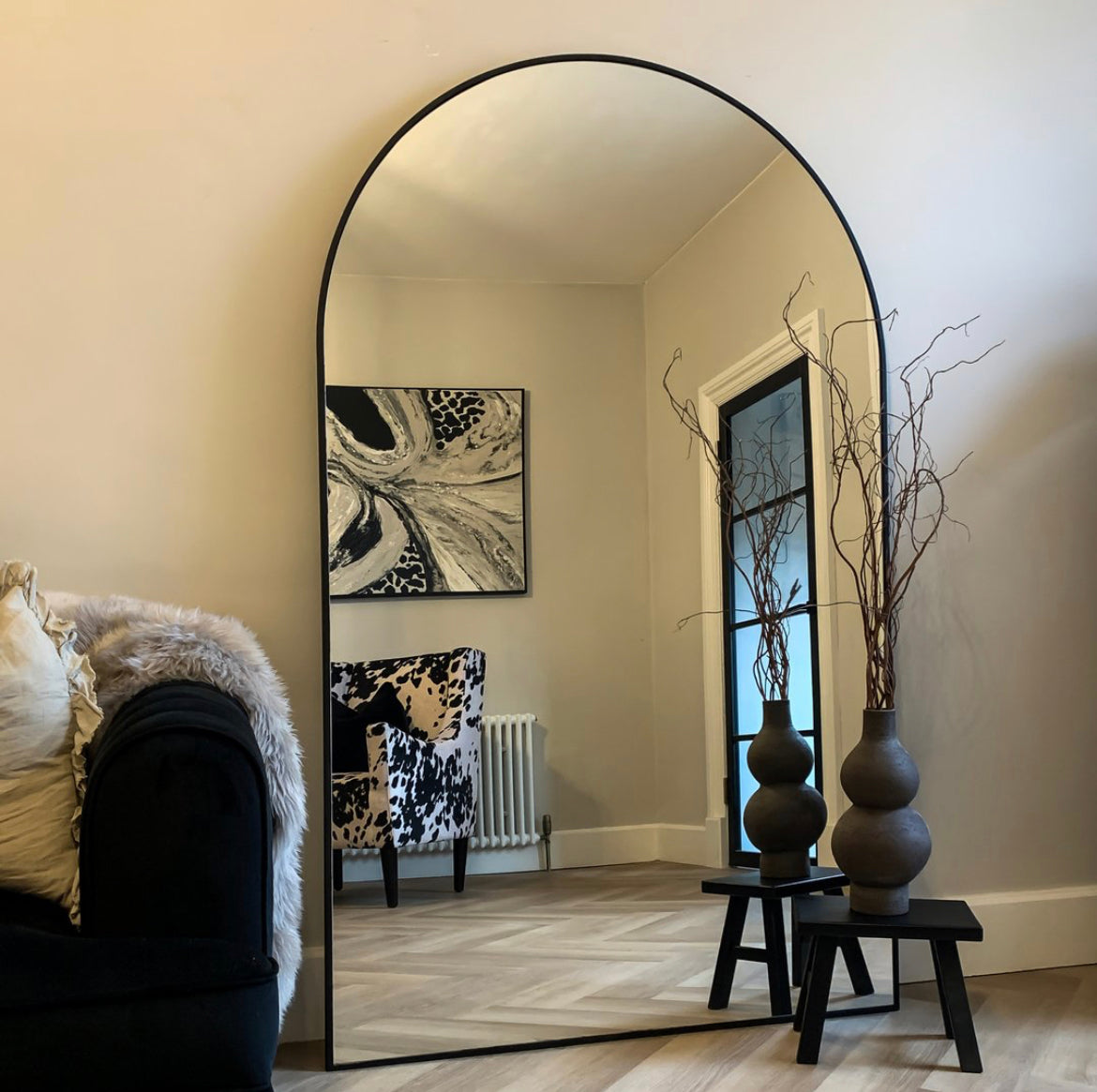 OVERSIZE arch  mirror with black frame size