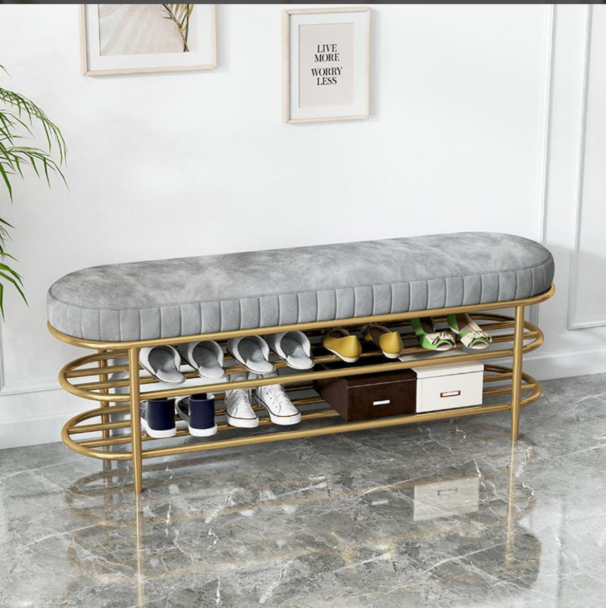 Bench footstool with shoes shelves