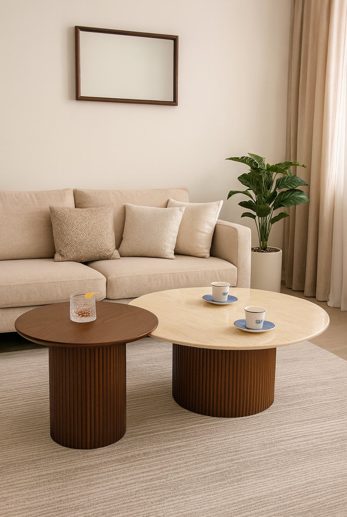 Wooden with stone top coffee table