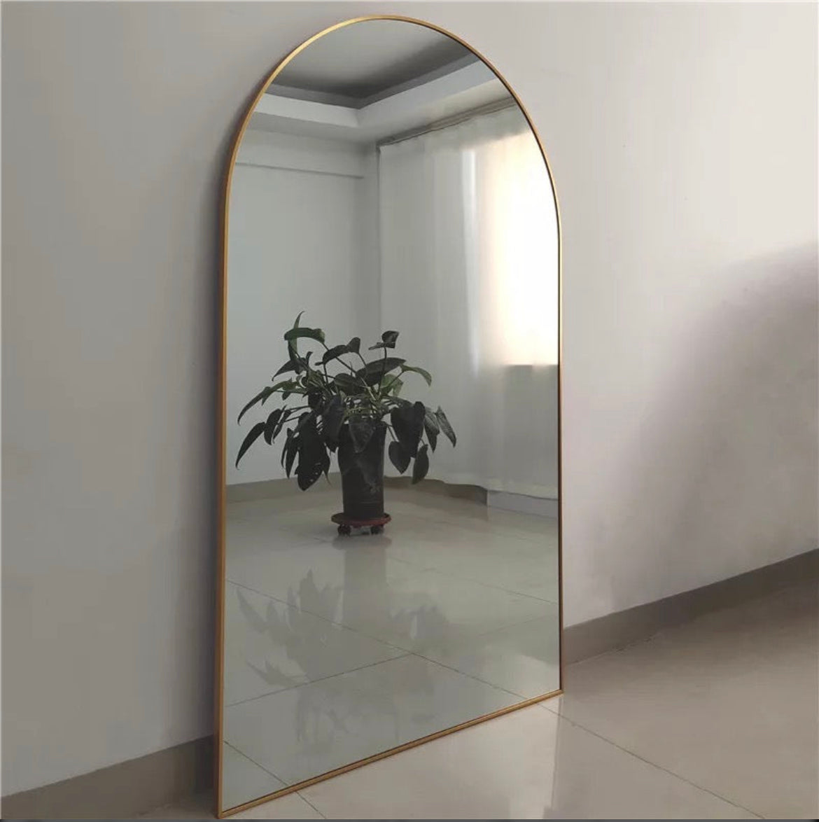 Over size aluminum arch mirror 200 x100 CM gold