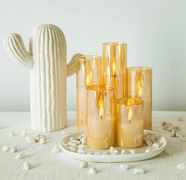 Flameless LED candles with glass jar and soft glowing light set of 3