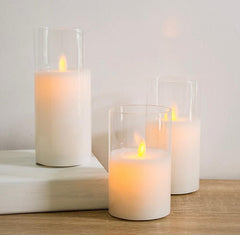 Flameless LED candles with glass jar and soft glowing light set of 3
