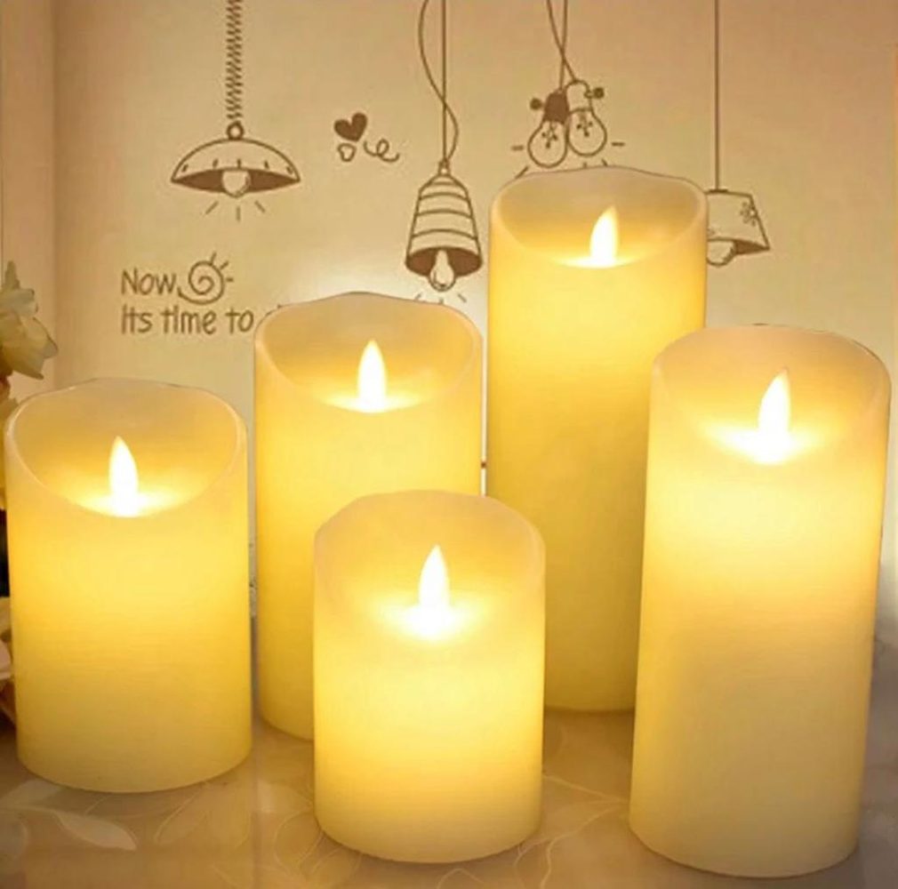 Candles with natural looking and soft glowing light, also suitable for any occasion or for any wedding and home decorations set of 5.