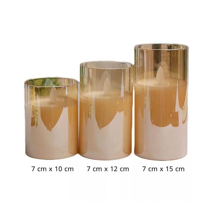 Flameless LED candles with glass jar and soft glowing light set of 3