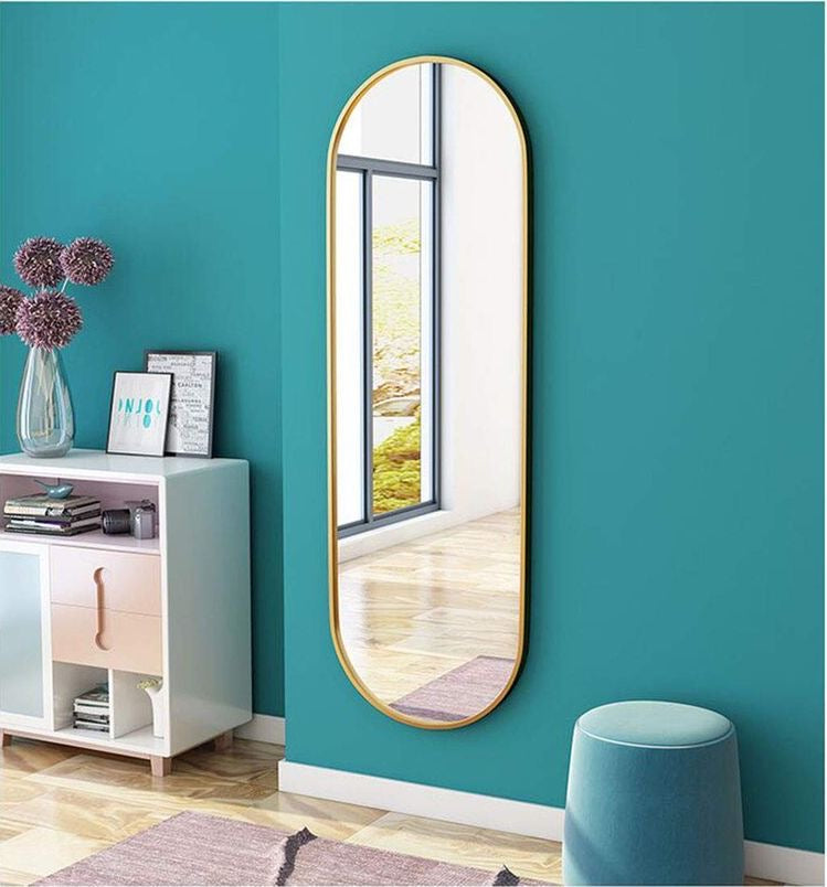 مرآة حائط بيضاوية بإطار ذهبي مقاس 150 × 50 سم