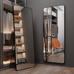 Black rectangular aluminum floor mirror