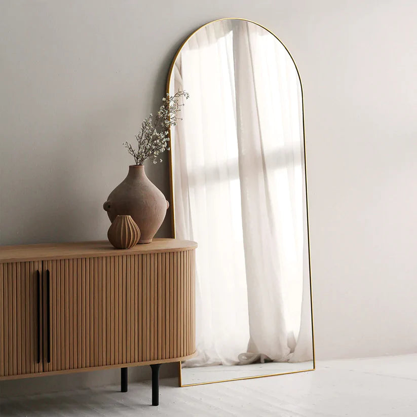 arch mirror in black and gold frame size 150 x 70 cm