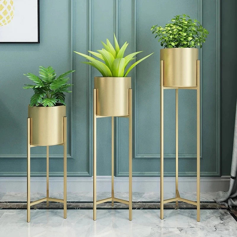 Plant gold metal stand set of 3.
