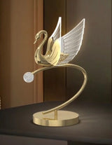 Romantic Gold Swan with Lightning Wings and Crystal Finish Table Lamp size 30 cm