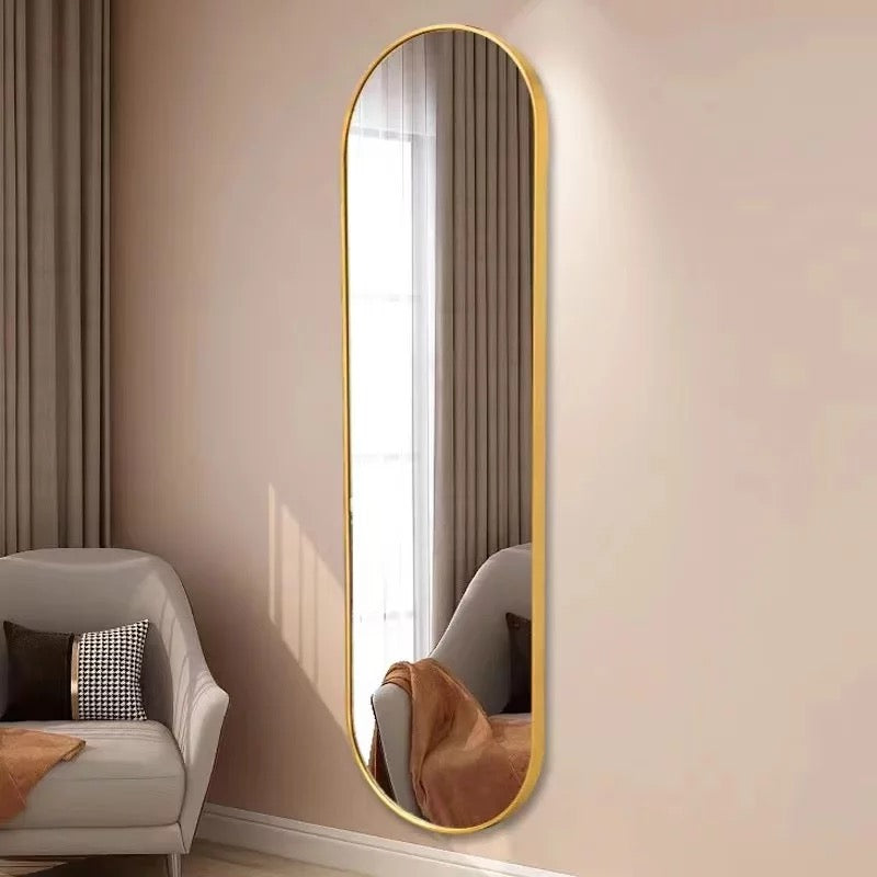 مرآة حائط بيضاوية بإطار ذهبي مقاس 150 × 50 سم