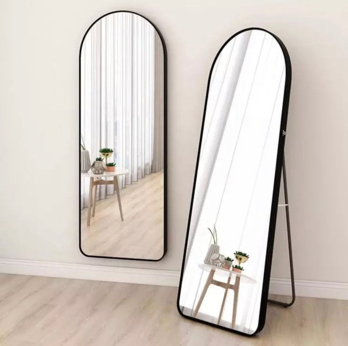 Arch Mirror with Floor Stand and Wall Hunger Black size 165 x55 cm