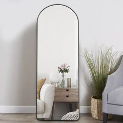 مرآة مقوسة مع حامل أرضي وجدار جانتر اسود مقاس 165 × 55 سم
