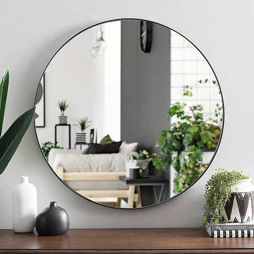 Round Aluminum Black Frame Wall Mirror